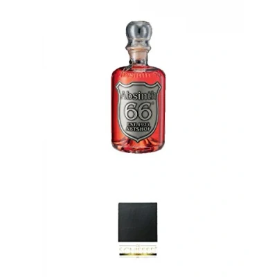 Abbildung von Buffalo Grass Absinth Tonka Rot 44% 0,5 Liter + Schiefer Glasuntersetzer eckig ca. 9,5 cm Durchmesser