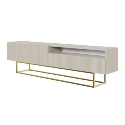 Abbildung von Selsey TV Schrank Board Sideboard Fernsehtisch Fernsehschrank 175 cm Goldene Beine Mit Offenem Fach Gefräste Front Graubeige Veldio