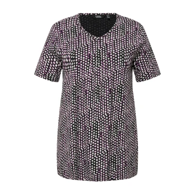 Abbildung von Ulla Popken Zierfalten Vausschnitt Halbarm Tshirt print, Damen, Größe: 42/44, Helle heide