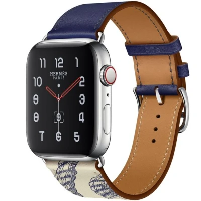 Abbildung von Apple Watch Lederarmband mit Druck Blau Geeignet für 38mm / 40mm 41mm