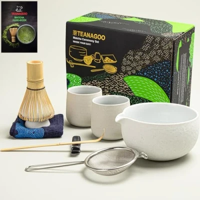 Abbildung von TEANAGOO Matcha Whisk Set Bowl mit gegossenem Spout Bambus Scoop Holding Tee Making Kit. 1 Japanische (7pcs) +2 Tassen (7,2 Unzen), S3, Lt.Grey