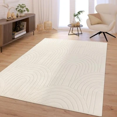 Abbildung von TT Home Wohnzimmer Teppich Schlafzimmer Hochflor Skandinavisch Uni Boho Waschbar, Farbe:Hellbeige Hellcreme, Größe:200x280 cm