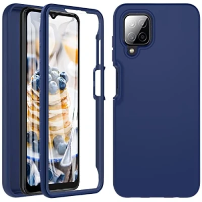 Abbildung von Hensinple Schutzhülle für Samsung Galaxy A12/M12, stoßfest, [mit Displayschutz] Full Body Schutz, 360 Grad, robust, Silikonhülle A12/M12 Blau