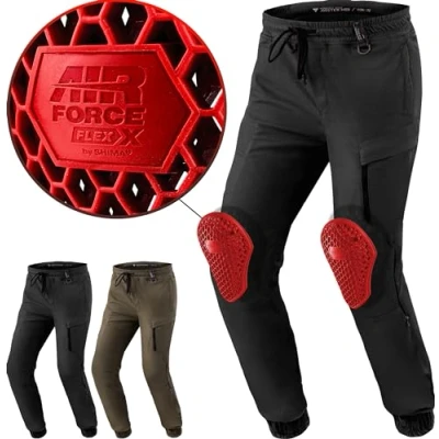 Abbildung von SHIMA JOGGSTER Motorrad Hose Herren mit Protektoren AIRFORCE Knieprotektoren Motorradhose Kurzgrößen Hosen für Protektorenhose Textilhose Urban Stretch Lang (Männer, Schwarz, 38)