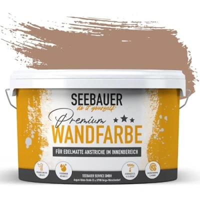 Abbildung von SEEBAUER diy Wandfarbe Braun 2,5L für Innen (No. 608 Hazel Eyes) Edelmatte braune Innenfarbe Brauntöne sehr hohe Deckkraft Matt, Abwaschbar und Tropffrei