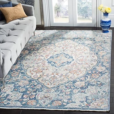 Abbildung von SAFAVIEH Traditionell Teppich für Wohnzimmer, Esszimmer, Schlafzimmer Illusion Collection, Kurzer Flor, Creme und Blau, 122 X 183 cm