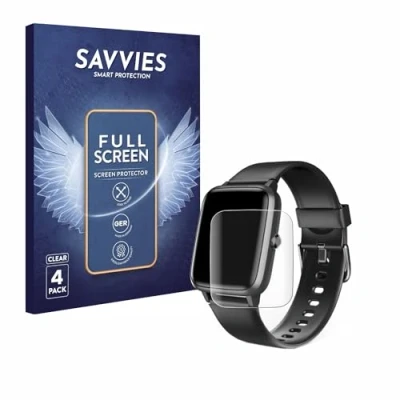 Abbildung von Savvies 4 Stück Full Screen Schutzfolie für Hama Fit Watch 5910 Cover Displayschutz Folie [3D Curved, Transparent, Anti Fingerabdruck]