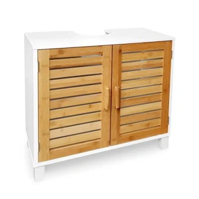 Abbildung von osoltus Badregal Bad Waschbecken Unterschrank Kopenhagen Bambus Holz weiss