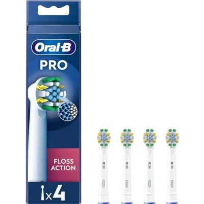 Abbildung von Oral B Pro Floss Action Aufsteckbürste für elektrische Zahnbürste, X Form und Interdentalborsten tiefere Plaque Entfernung, 4 Stück Zahnbürstenköpfe, Weiß
