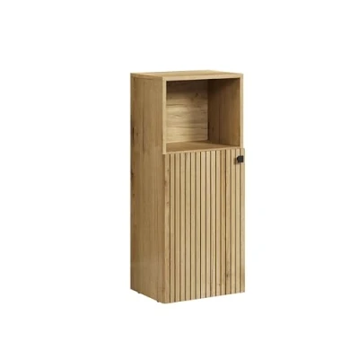 Abbildung von trendteam smart living PureBliss Kommode Eiche Badschrank in angesagter Rillenoptik (BxHxT) 40 x 95 31 cm schwarzer Metallgriff 1 offenes und 2 geschlossene Fächer