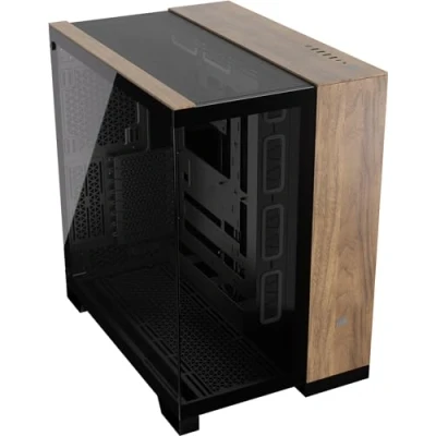Abbildung von CORSAIR 6500X Mid Tower ATX Doppelkammer PC Gehäuse Gehärtetes Panoramaglas Umgekehrte Verbindung Motherboard Kompatibel Keine Ventilatoren Inbegriffen Schwarz/Walnussholz