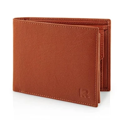 Abbildung von KRONIFY Leder Geldbörse Herren I Echtleder Portmonee RFID Schutz Querformat Brieftasche mit Münzfach 13 Kartenfächer Geldbeutel eleganter Box Nappa Rotbraun