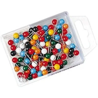 Abbildung von Wedo 56199 Markierungsnadeln Rundkopfnadeln, Nadellänge 16 mm, Kopfdurchmesser 6 100 Stück, Farbig Sortiert