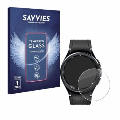 Abbildung von Savvies Panzer Schutz Glas für Samsung Galaxy Watch 6 Classic (47 mm) 9H Hartglas, Anti Fingerprint, Displayschutz