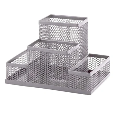 Abbildung von D.RECT Schreibtischorganizer Stiftehalter Schreibtisch Stifteköcher Tisch Organizer aus Metall Büroablage mit Zettelhalter Mesh 103x154x103mm Silber