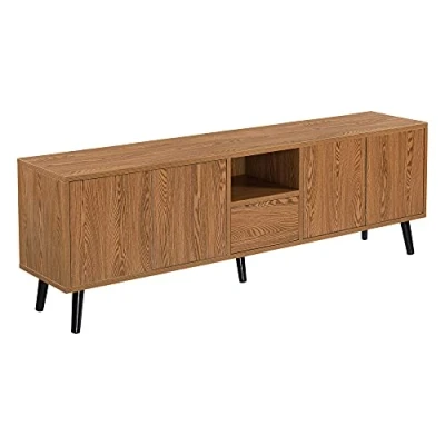 Abbildung von [en.casa] Fernsehtisch Hedemora 140x30x45,5 cm TV Lowboard mit Ablage und 5 Schranktüren Unterschrank max. 20 kg Dunkler Holzton