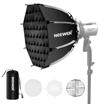 Abbildung von NEEWER 45cm Octagon Softbox Bowens Halterung, Schnellverschluss Achteckige Softbox, Diffusoren/Wabengitter/Tasche für Q4 RGB CB60 MS60B MS60C MS150B, kompatibel mit Godox Aputure Studiolicht, NS1P
