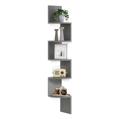 Abbildung von VASAGLE Eckregal, Wandregal 5 Ebenen, Schweberegal für Bücher, Bücherregal, Pflanzenregal Schlafzimmer, Wohnzimmer, Badezimmer, Homeoffice, Taubengrau