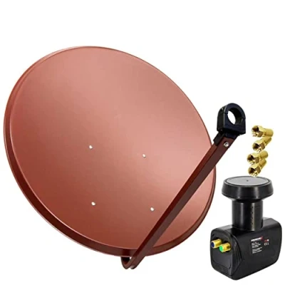 Abbildung von Premium X Satelliten Komplettanlage 100cm Satellitenschüssel Ziegelrot Satellitenantenne Twin LNB F Stecker, SAT bis 2 Teilnehmer