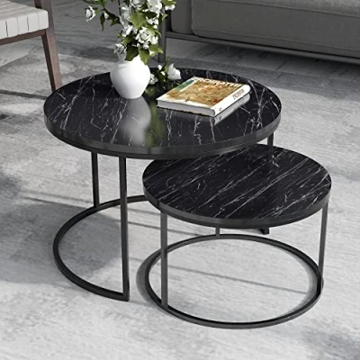 Abbildung von en.casa Couchtisch, »Skagen« Beistelltisch im 2er Set rund Marmor, schwarz