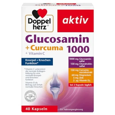 Abbildung von Doppelherz Glucosamin 1000 + Curcuma Mit Vitamin C als Beitrag zur normalen Kollagenbildung für eine normale Knorpelfunktion 40 Kapseln