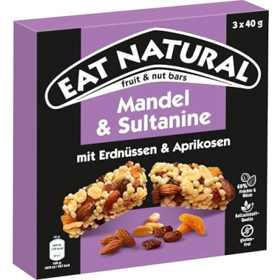 Abbildung von Eat Natural Frucht und Nussriegel Mandel Sultanine mit Erdnüssen Aprikosen Glutenfreier Snack optimal für unterwegs 3x40 g