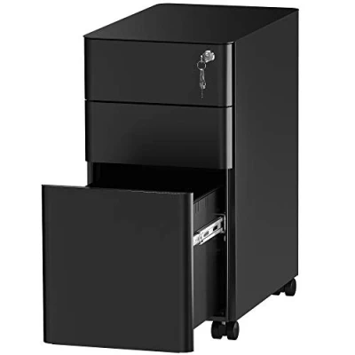 Abbildung von YITAHOME Rollcontainer, Abschließbar Rollcontainer mit 3 Schubladen, Metall Mobiler Aktenschrank Büroschrank Rollen für A4, Legal, Letter Home Office, Hängeregistratur, Schwarz, 46 x 30 59cm