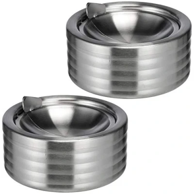 Abbildung von Land Haus Shop® 2 Stück Edelstahl Aschenbecher mit Deckel, Windascher Klappdeckel Windaschenbecher 11,8 cm Durchmesser