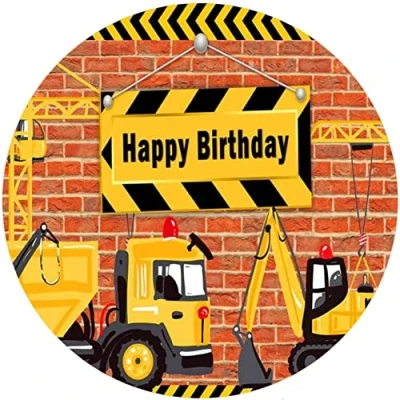 Abbildung von Fondant Tortenaufleger Tortenbild Geburtstag Happy Birthday/Baustelle/Baustellenfahrzeug K 23