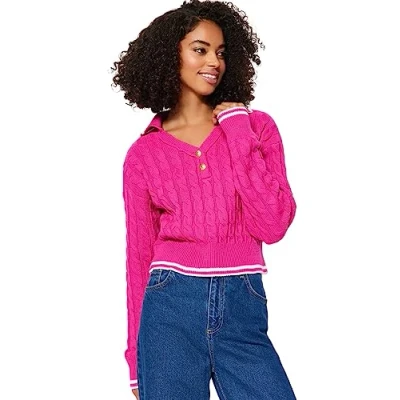 Abbildung von Trendyol Damen Regular fit Basic Polo Neck Knitwear Sweater Pullover, Fuchsia, S
