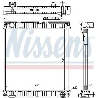 Abbildung von NISSENS 67224A Kühler, Motorkühlung Aluminium 590 610 40 ohne Rahmen Kühlrippen gelötet MAN: TGL