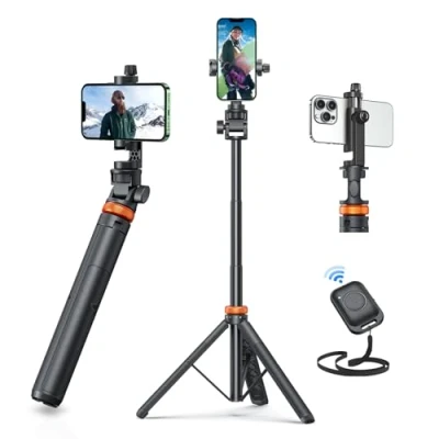 Abbildung von Vimose 158CM Handy Stativ, Stativ für Smartphone und Selfie Stick mit Fernbedienung, Hochrobust Strukturkomponenten Ausziehsegment, Ausziehbar Drehbar Handyhalter iPhone/Android