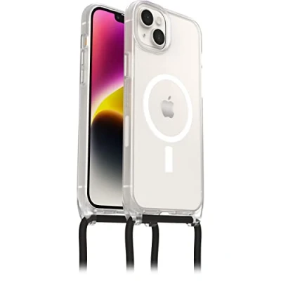 Abbildung von OtterBox React Necklace Hülle mit MagSafe für iPhone 14 Plus, ultraschlanke, schützende Verstellbarer und Abnehmbarer Handykette, Transparent