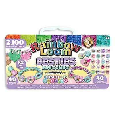 Abbildung von Rainbow Loom BANDAI Loomi Pals Besties Mini Combo Schmuckhersteller Basteln Freundschaftsarmband Herstellung Kit für Jungen und Mädchen Gummiband Armband Band Zubehör mit Charms