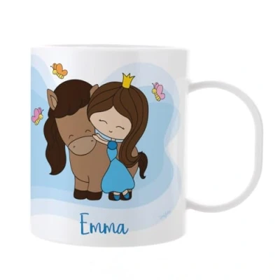 Abbildung von Striefchen® Kindertasse aus Kunststoff für Mädchen mit Wunschname verschiedene Motive Prinzessin Pferd