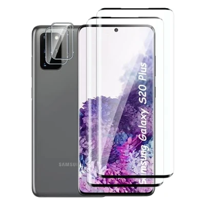 Abbildung von Fyqzio [2+2 Stück Gehärtetes Glas Schutzfolie kompatibel mit Samsung Galaxy S20 Plus und Kamera,Keine Blasen,9H Härte,Anti Scratch,3D Curved,HD Displayschutz für