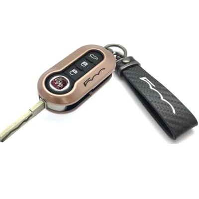 Abbildung von Nordecco Glänzend Schlüsselanhänger Hülle Kompatibel mit Fiat 500C 500 500L Abarth Grande Punto Brava Panda Stilo Linea (Schwarzer Schlüsselring, Roségold Gehäuse)