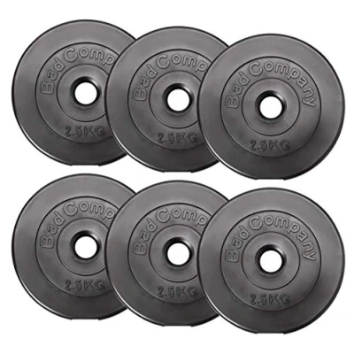 Abbildung von Bad Company Hantelscheiben 30/31 mm Kunststoff 15kg I Gewicht Set 6 x 2,5 kg Gewichte für Langhantel und Kurzhantel