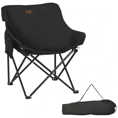 Abbildung von Outsunny Campingstuhl faltbarer Gartenstuhl mit Seitentasche, Stahlrahmen (Klappsessel Tragetasche für Pool, Garten, 1 St), Oxfordstoff, Schwarz