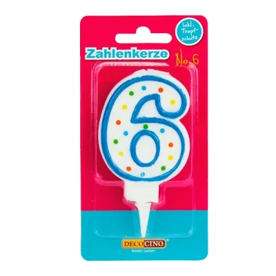 Abbildung von DECOCINO Zahlenkerzen Zahl „6“ Torten Kerzen Happy Birthday Deko, Gerbutstags Kerzen, Geburtstags Deko für Torte &amp; Kuchen