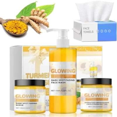 Abbildung von 3 In 1 Turmeric Combo Skincare Set, Glow Scrub, Butter &amp; Face Wash, Hautpflegeset