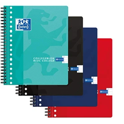 Abbildung von Oxford Collegeblock A5 Liniert 80 Blatt 17 Loch 5er Pack 4 Farben Notizblock