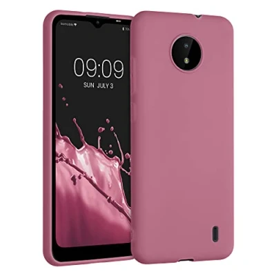 Abbildung von kwmobile Hülle kompatibel mit Nokia C20 / C10 weiches TPU Silikon Case Cover geeignet für kabelloses Laden Dark Rose