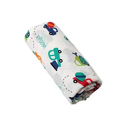 Abbildung von Eyand Baby Musselin Tücher Soft Bambus Baumwolle Swaddle Decken, Auto Druck Blankets 120 x cm