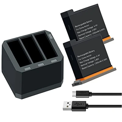 Abbildung von XITAIAN 2 PCS Akku Ersatz für DJI Osmo Action Camera Battery 1300mAh USB Ladegerät Kamera Zubehör