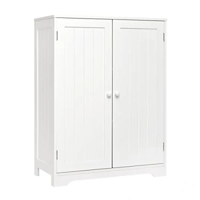 Abbildung von Mondeer Badezimmerschrank, Badschrank Sideboard Modern mit Doppeltür und Verstellbare Ablage MDF Gemalt Holz Weiß 60x 30x 80cm (B x T H)