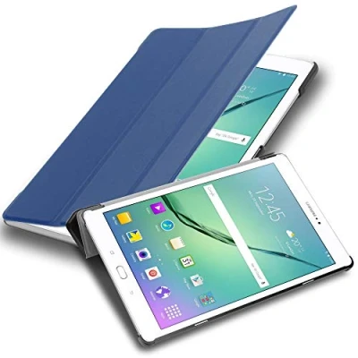 Abbildung von Cadorabo Hülle kompatibel mit Samsung Galaxy Tab S2 (9.7 Zoll) Tablethülle Auto Wake Up aus Kunst Leder Flip Klappbare Stoßfeste Magnetische Cover für Tasche in Blau