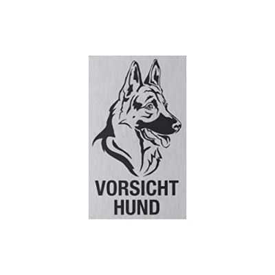 Abbildung von Metafranc Klebeschild &quot;Vorsicht Hund&quot; 100 x 60 mm Aus Aluminium In moderner Edelstahl Optik Selbstklebende Rückseite / Beschilderung Infoschild Wachhund 507420