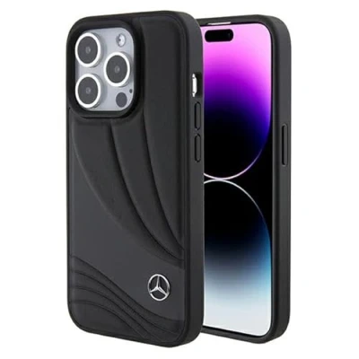 Abbildung von Mercedes MEHCP15L8ROLK Hülle für iPhone 15 Pro 6.1&quot; Schwarz hardcase Leather Wave Patern