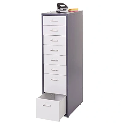 Abbildung von Mendler Rollcontainer Boston T851, Schubladenschrank Stahlschrank, 110x28x41cm 8 Schubladen dunkelgrau weiß
